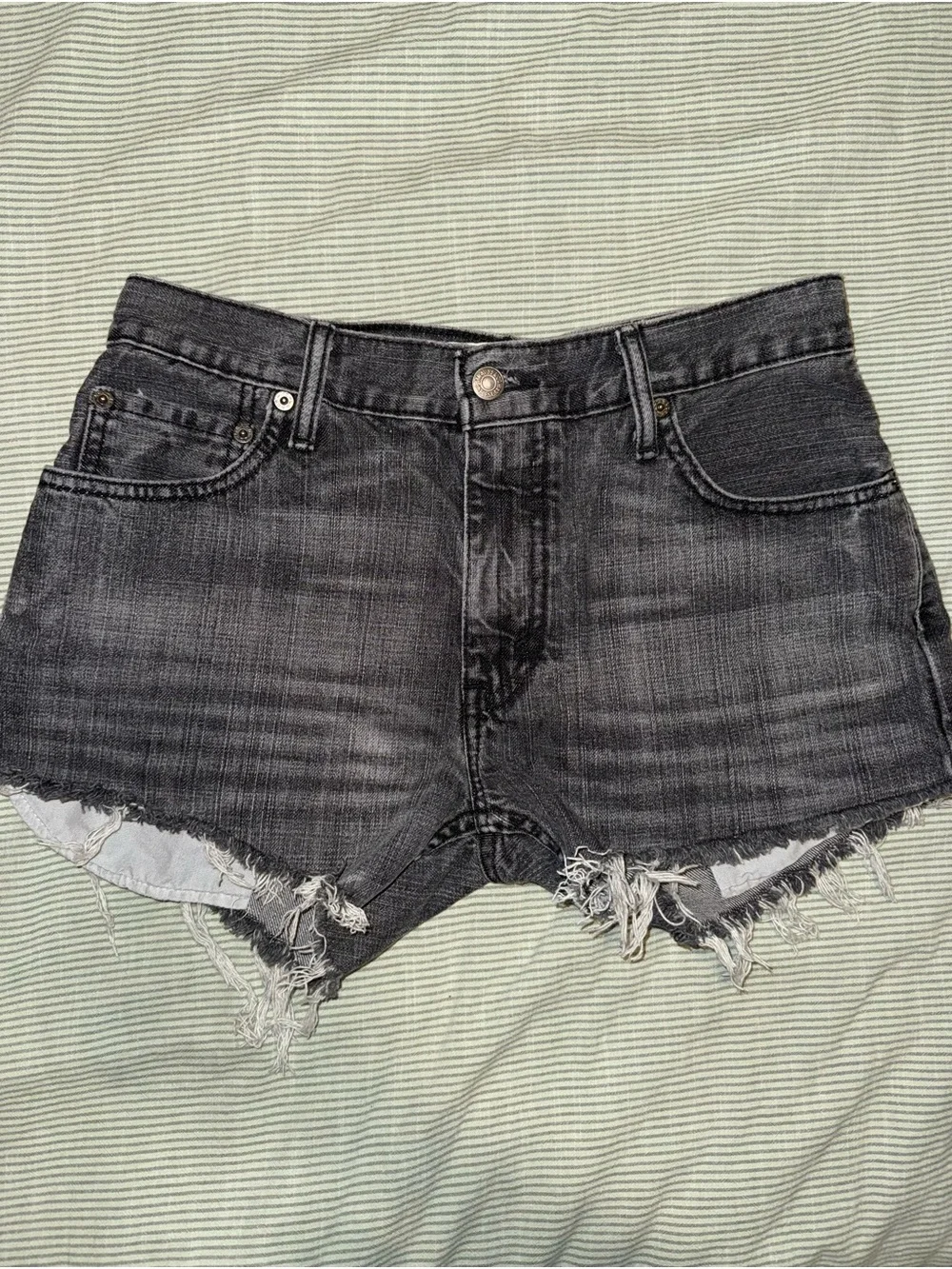 Levi’s 505 Black Denim Cutoff Shorts W29 Distressed Straight Fit